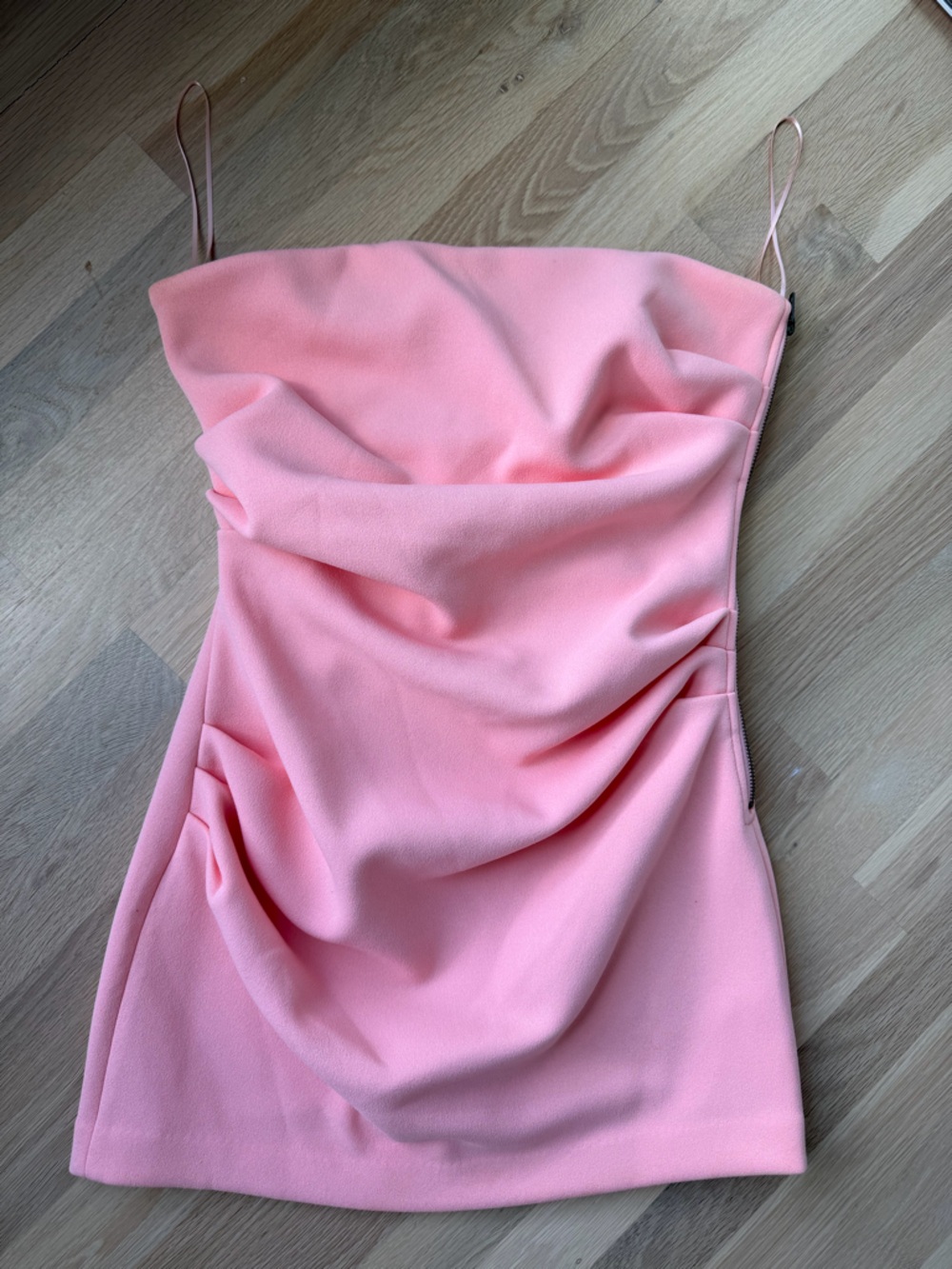 MISHA Strapless Coral Pink Draped Mini Dress